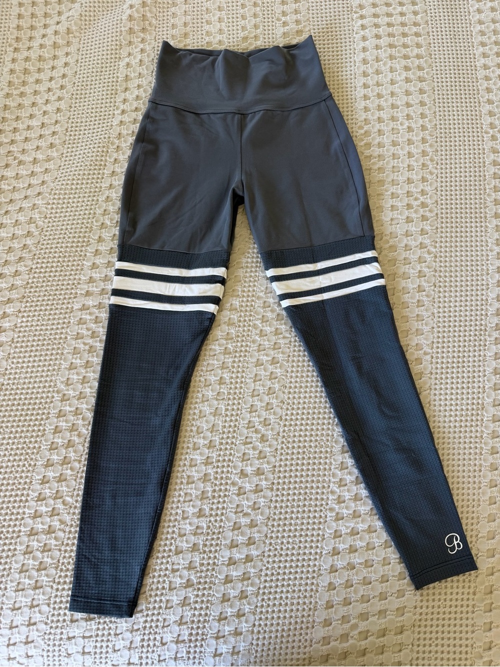 Bombshell Sportswear Black & Charcoal High-Waist Leggings with White Stripes